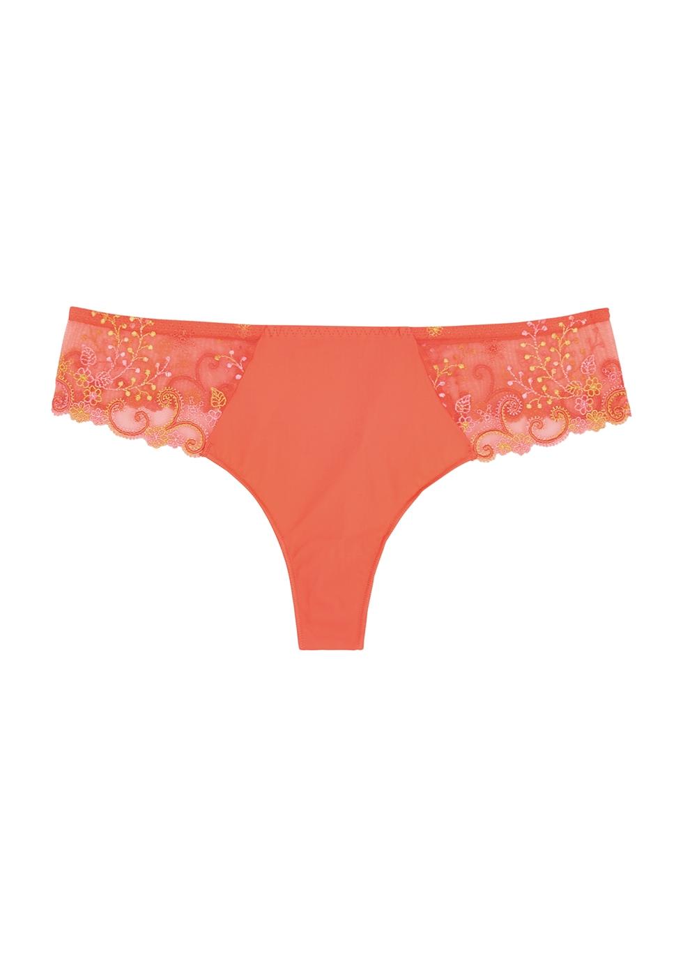 Simone Perele Delice Embroidered Thong in Orange | Lyst