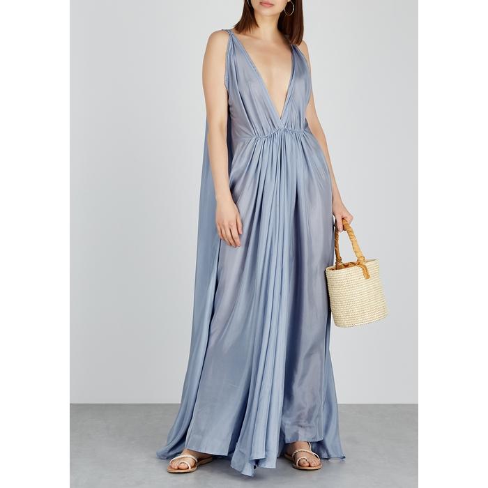 light blue silk maxi dress