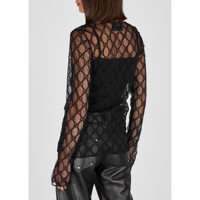 Black GG-embroidered Tulle Top |