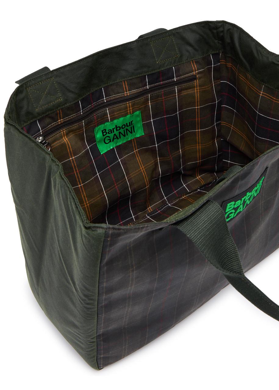 BARBOUR X GANNI X Ganni Logo-Embroidered Tartan Waxed Canvas Tote