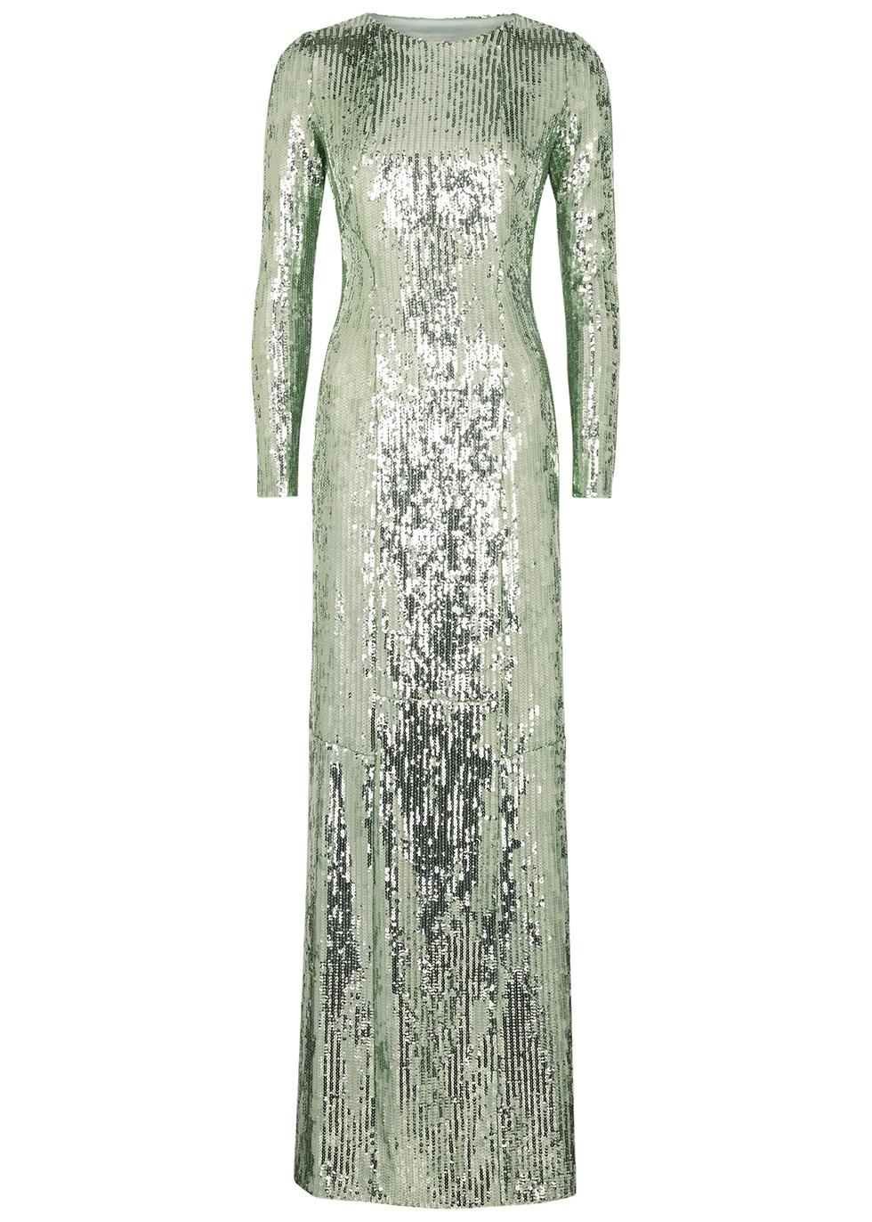 Galvan London Adela Sequin Gown in Green | Lyst