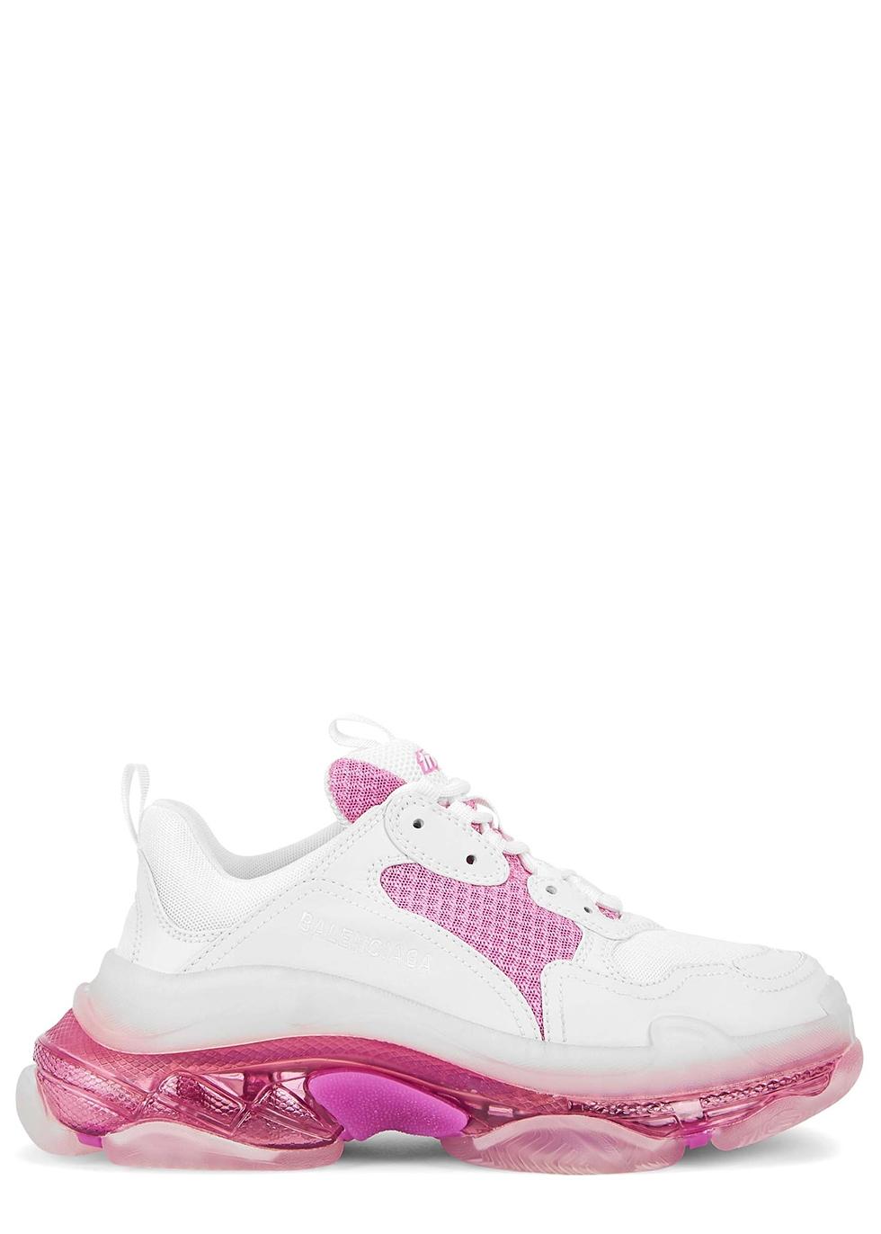 Balenciaga Leather Triple S Clear Sole Sneaker in White_pink (Pink 