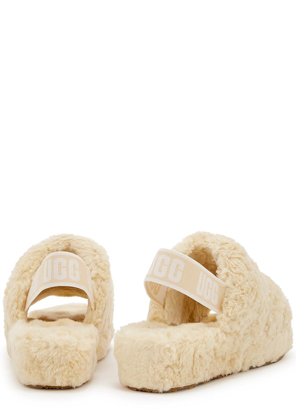 UGG Fluff Yeah Fuzz Sugar Shearling Sliders in Natural | Lyst