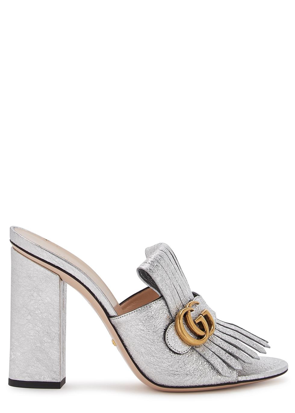 Gucci Leather Marmont Mules in Silver (Metallic) | Lyst
