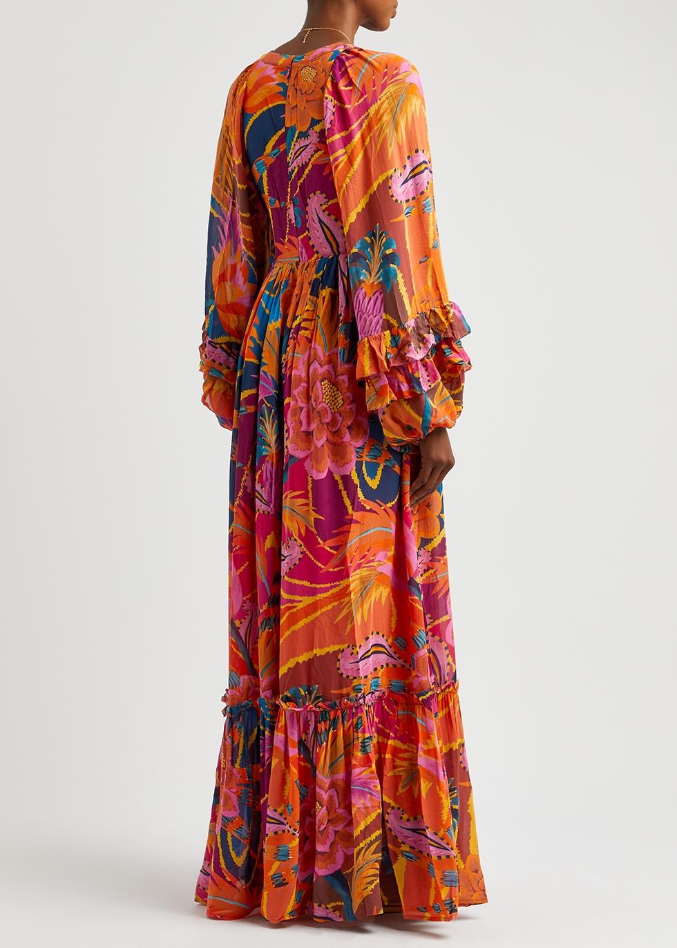 farm rio vintage wave long-sleeve maxi dress Medium Farm Rio Vintage Wave Maxidresd