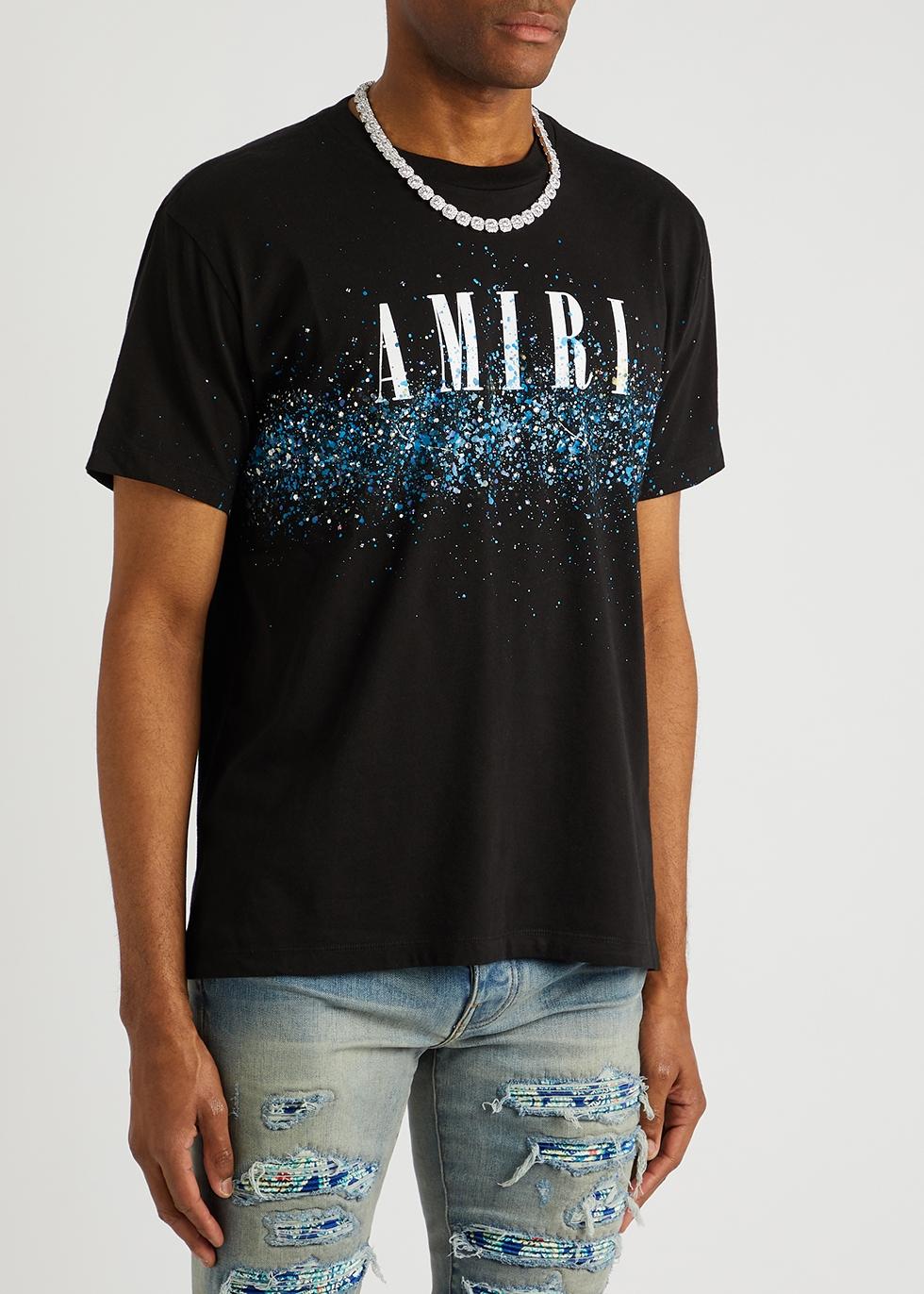 Amiri Paint-splatter Logo Cotton T-shirt in Black for Men | Lyst