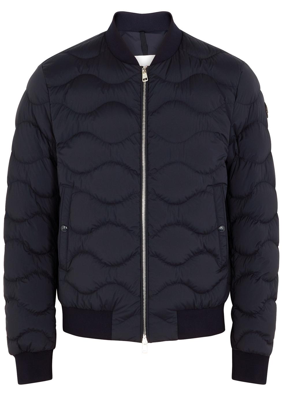 Moncler Leather Borely Navy Quilted Shell Bomber Jacket in Blue for Men ...