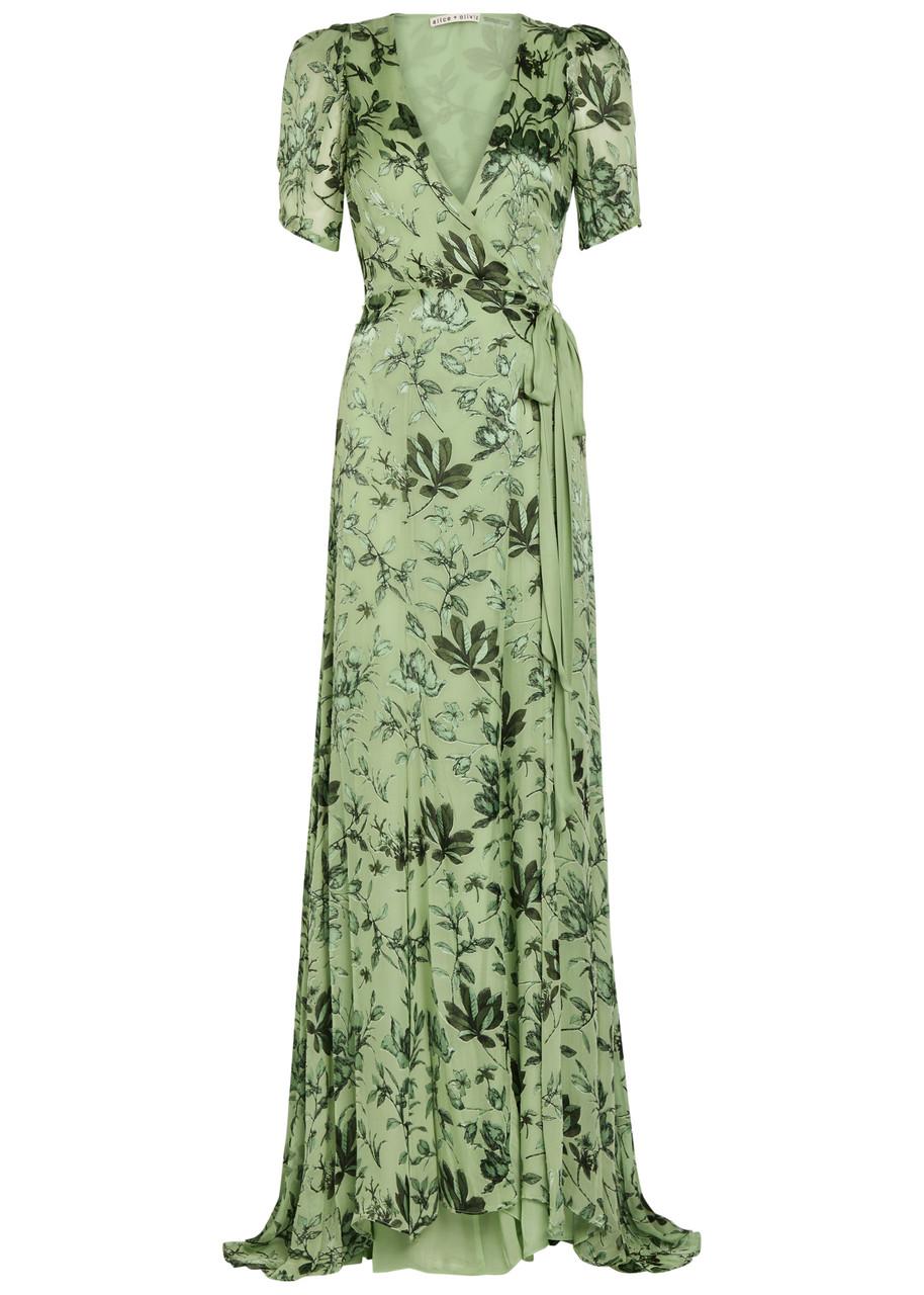 green chiffon wrap dress Zapakasa Women Dark Green Chiffon Long Mother of the Bride Dress with  Ruffles Sheath Ruched V-Neck Wedding Guest Dress with Slit main image 0