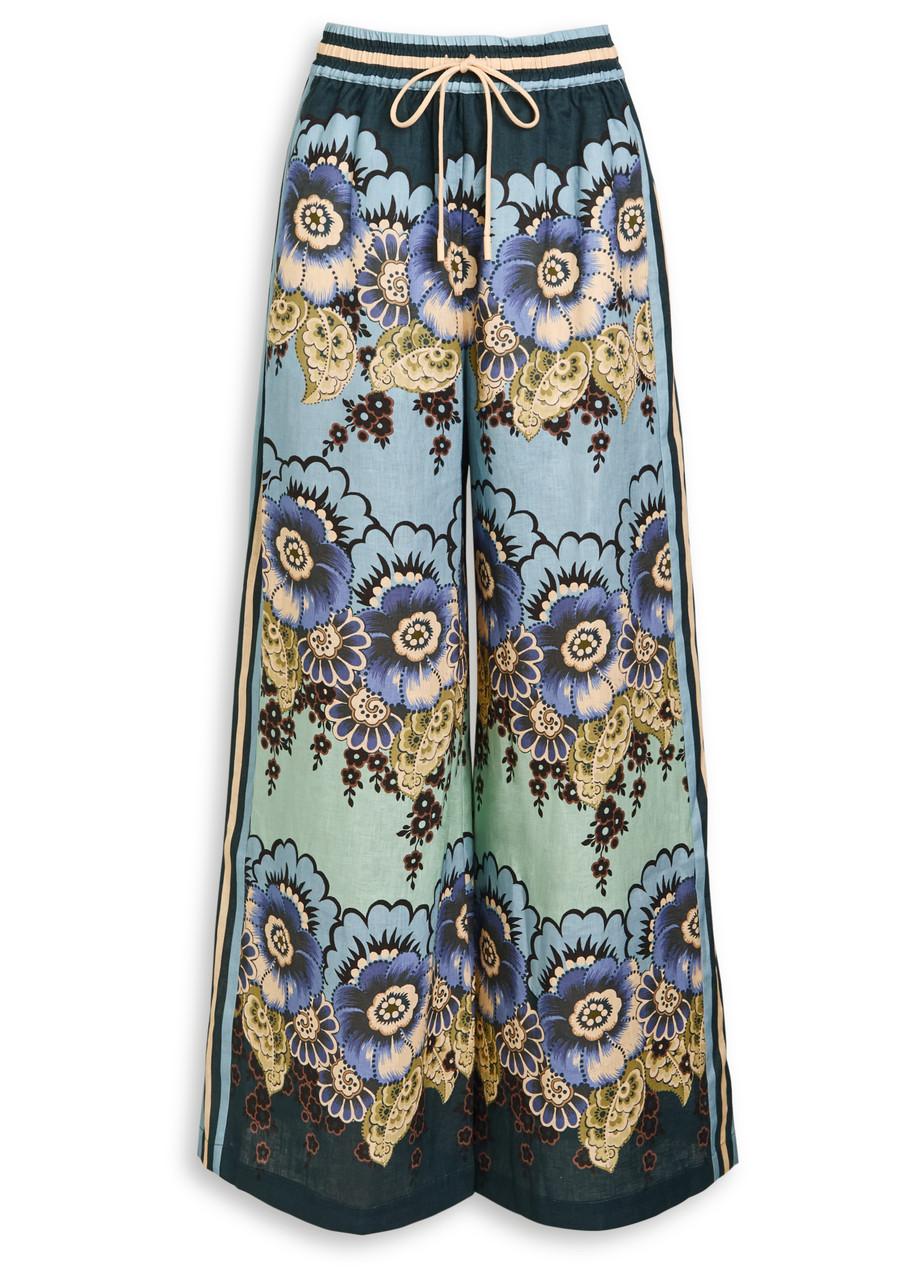 【Alemais】 Rollersプリントシルク palazzoパンツ Rollers printed silk palazzo pants in white - Alemais