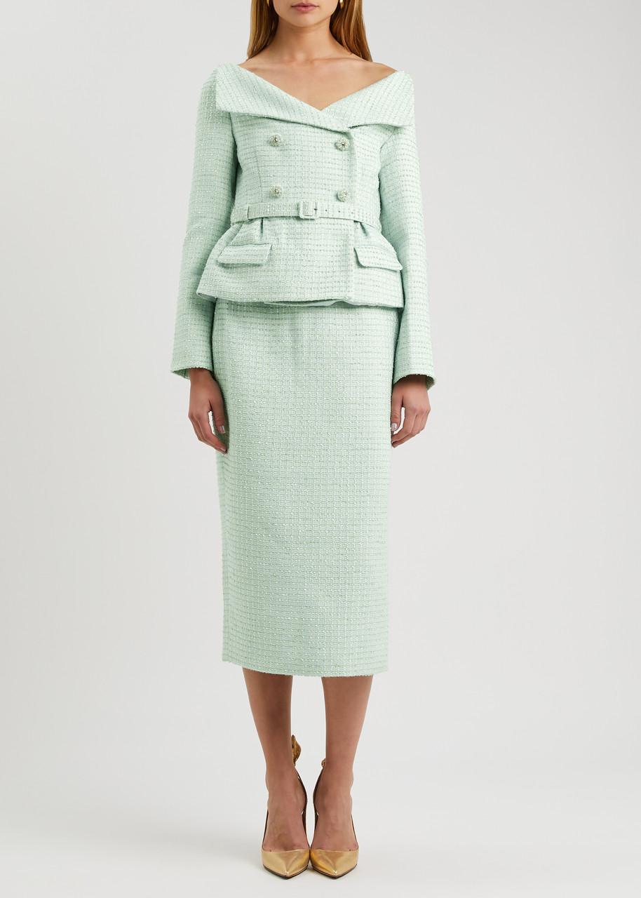 green boucle dress Green Boucle Gathered Mini Dress main image 1