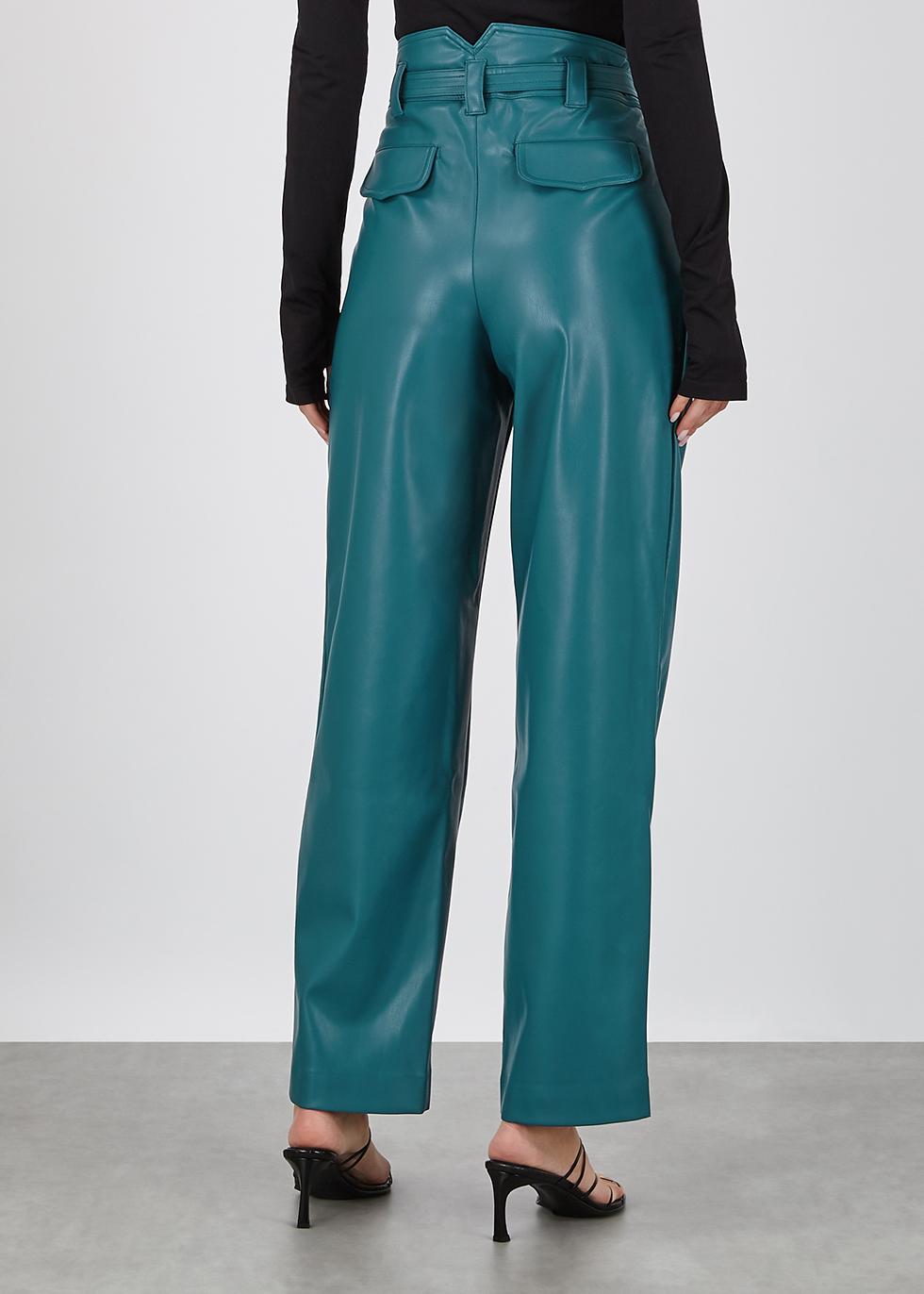 teal leather pants