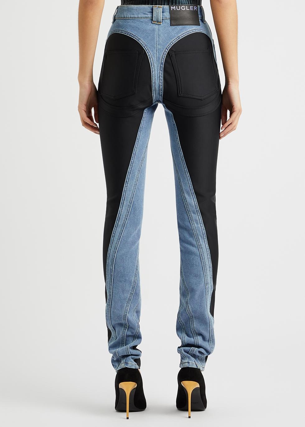 Mugler Spiral Two-tone Panelled Skinny Jeans in Blue | Lyst