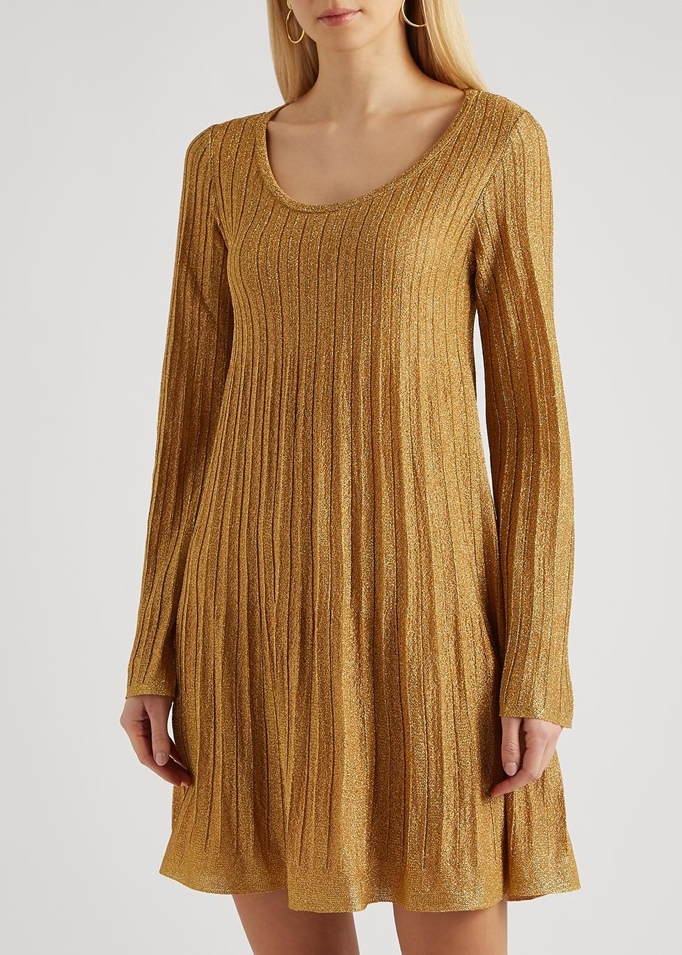 M Missoni Synthetic Gold Metallicknit Mini Dress Lyst