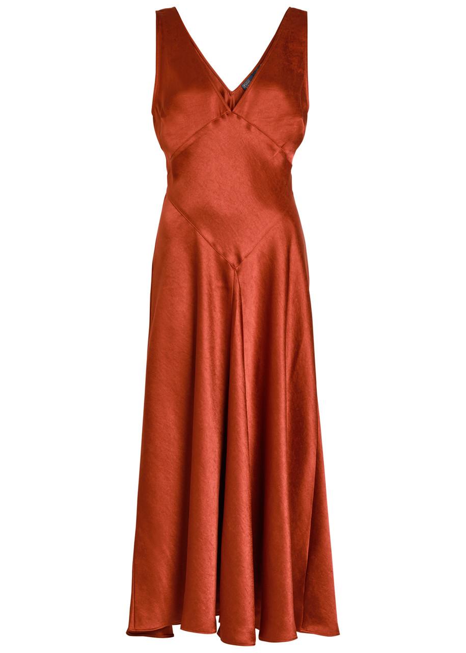open lace back dress Princess Polly Women's Mordecai Tie Back Satin Maxi Dress - Red main image 1