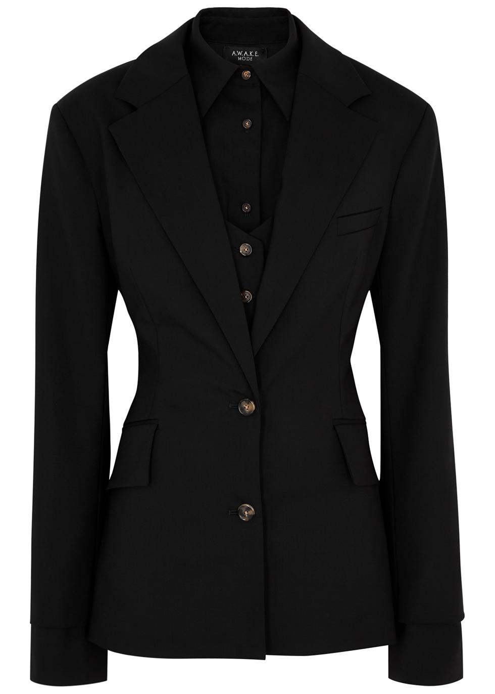 A.W.A.K.E. MODE Layered Cutout Stretchwool Blazer in Black Lyst