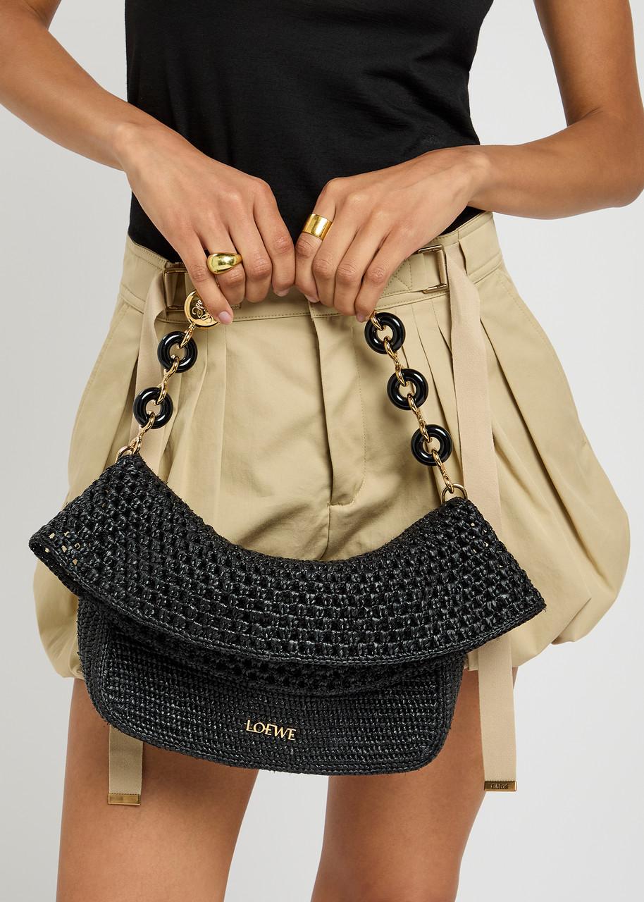 Loewe X Paula's Ibiza Ola Small Raffia Shoulder Bag in Black