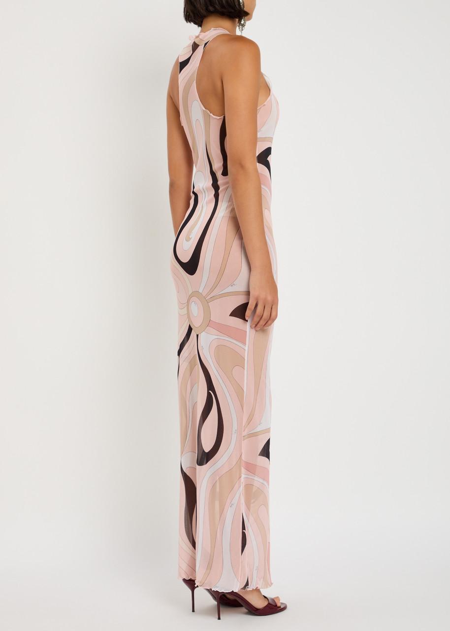 pucci marmo sheer tulle maxi dress PUCCI Marmo Printed Stretch-Tulle Maxi Dress in Pink