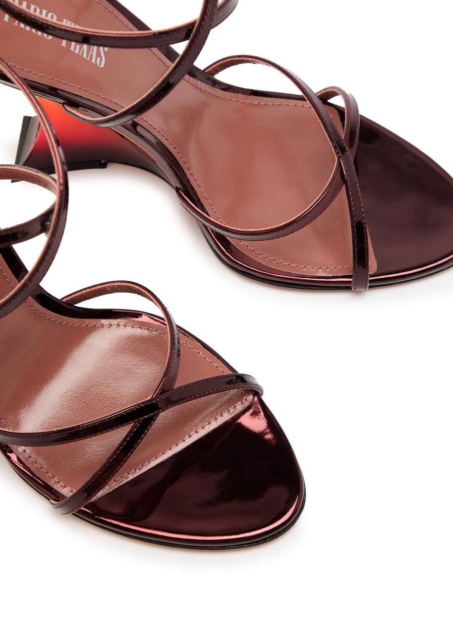 【関税込み】PARIS TEXAS NINA SANDAL 105 Nina 105 mirrored leather wedge sandals in gold - Paris