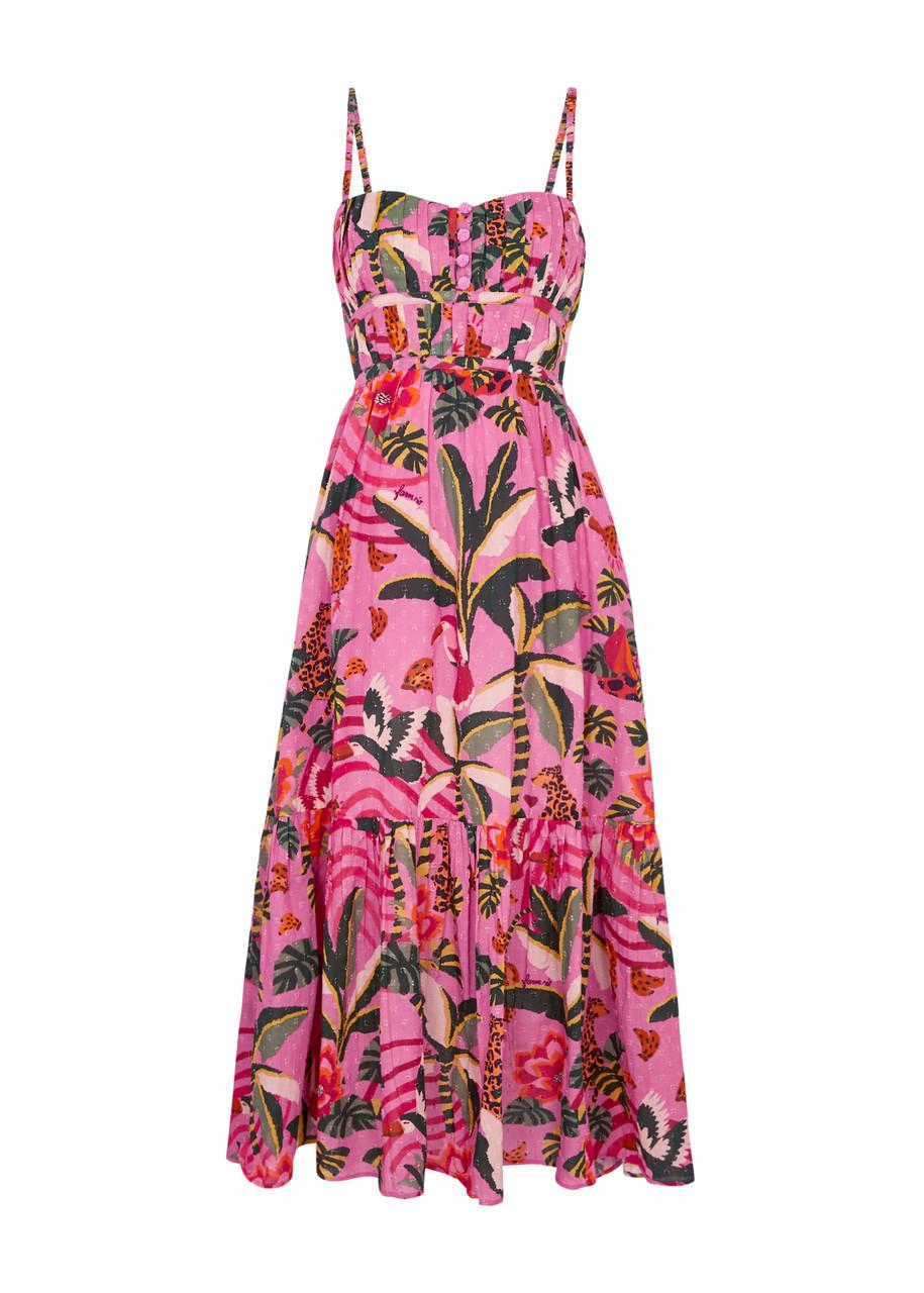 FARM Rio Blooming Floral Cotton Midi Dress, Dress, Broderie Anglaise in Red  | Lyst