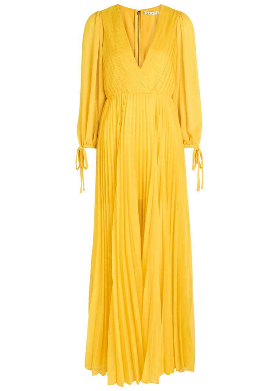alice and olivia haven pleated printed chiffon maxi dress Alice + Olivia Bennett Floral-Print Pleated Chiffon Maxi Dress in Red