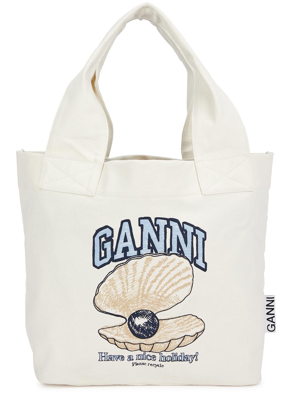 Ganni Logo-print Canvas Tote in White | Lyst