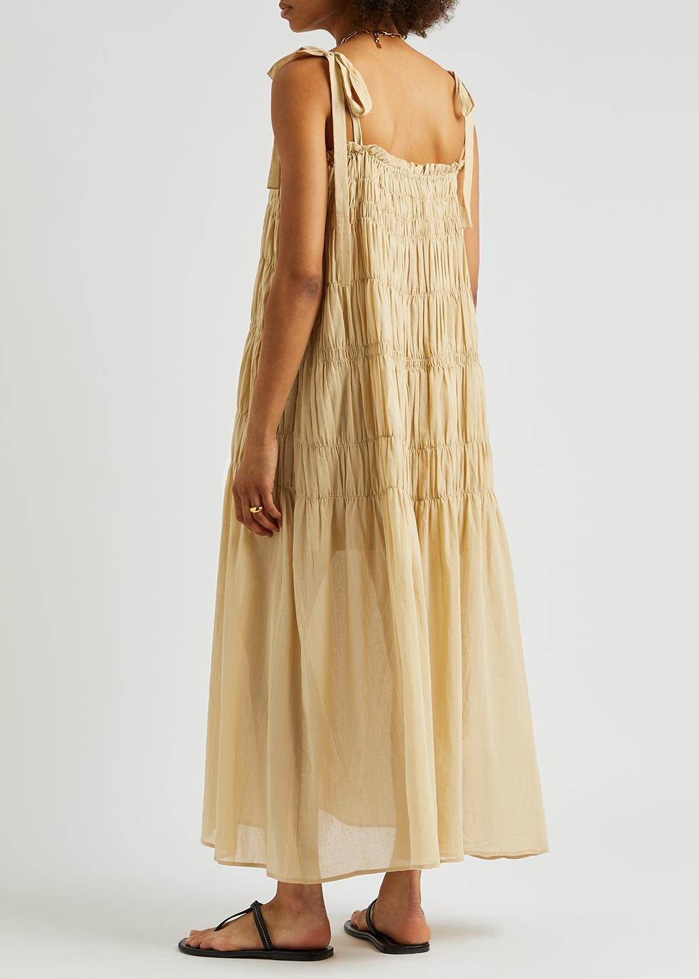 By Malene Birger Vyra Smocked Cotton Maxi Dress in Natural | Lyst