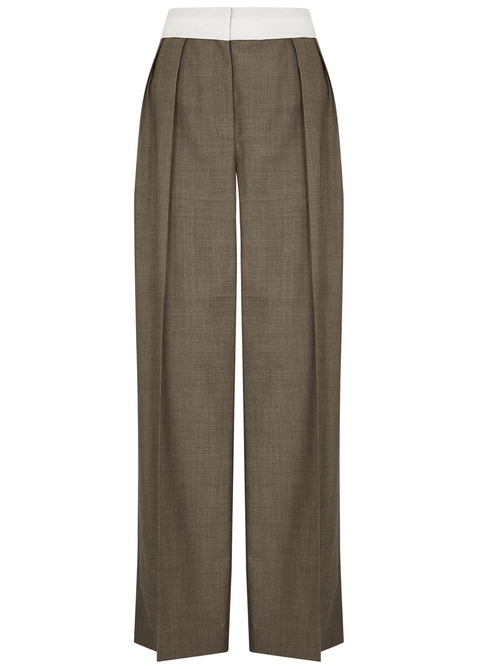 The Row Milla Brown Pleated Wool-blend Trousers in Natural | Lyst