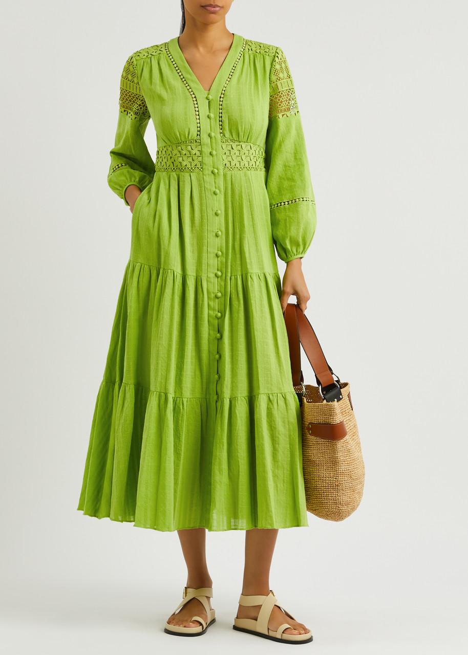 Diane von Furstenberg Gigi Tiered Cotton Midi Dress in Green | Lyst