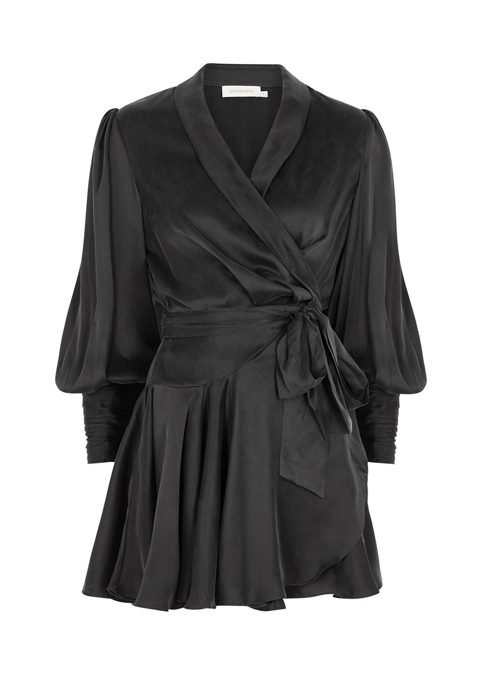 zimmermann black silk wrap dress