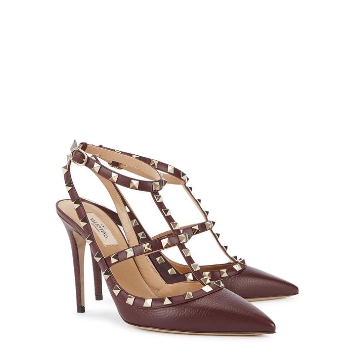 Valentino Rockstud 100 Burgundy Leather Pumps - Lyst