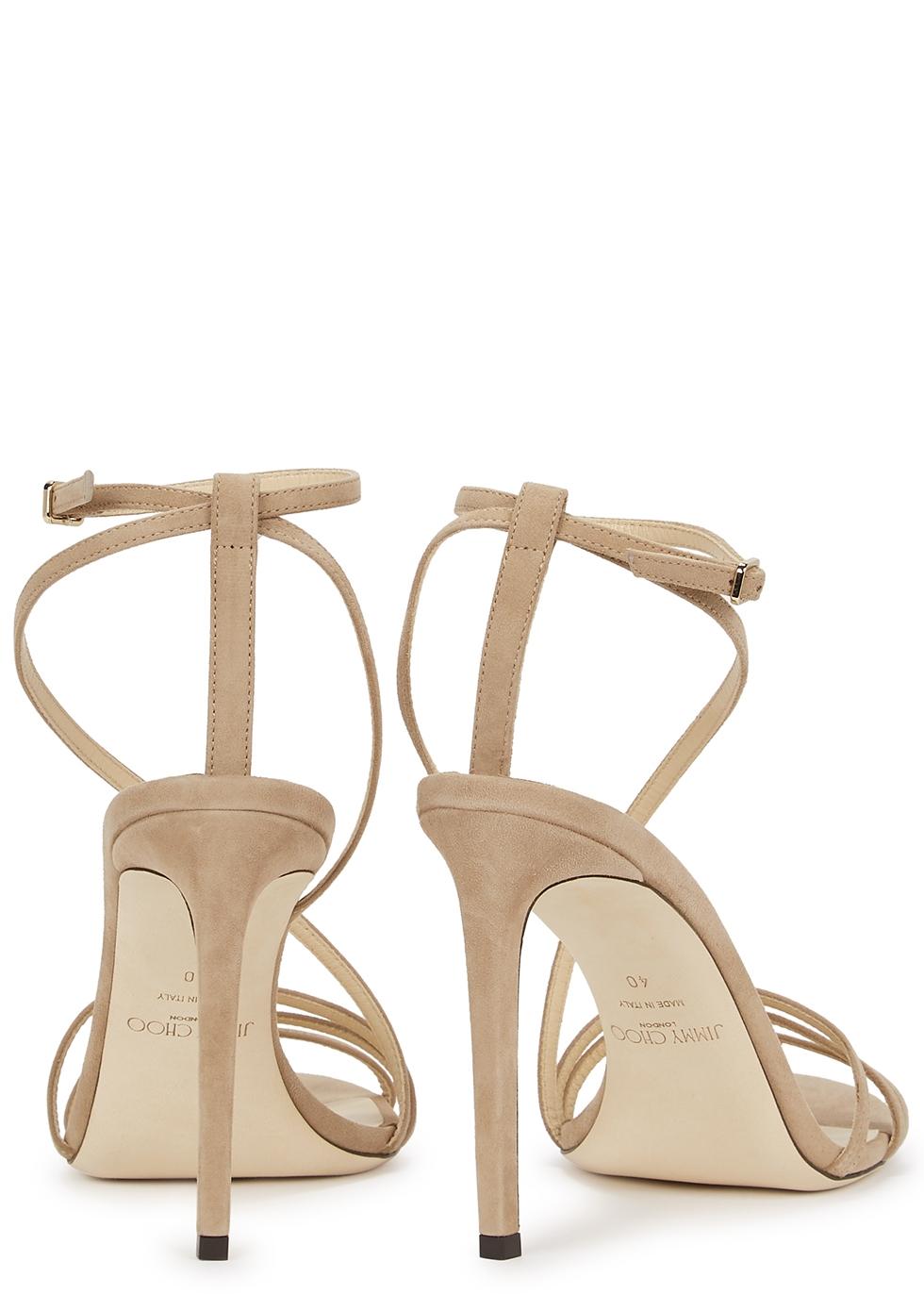 Jimmy Choo Tesca 100 Taupe Suede Sandals in Natural | Lyst