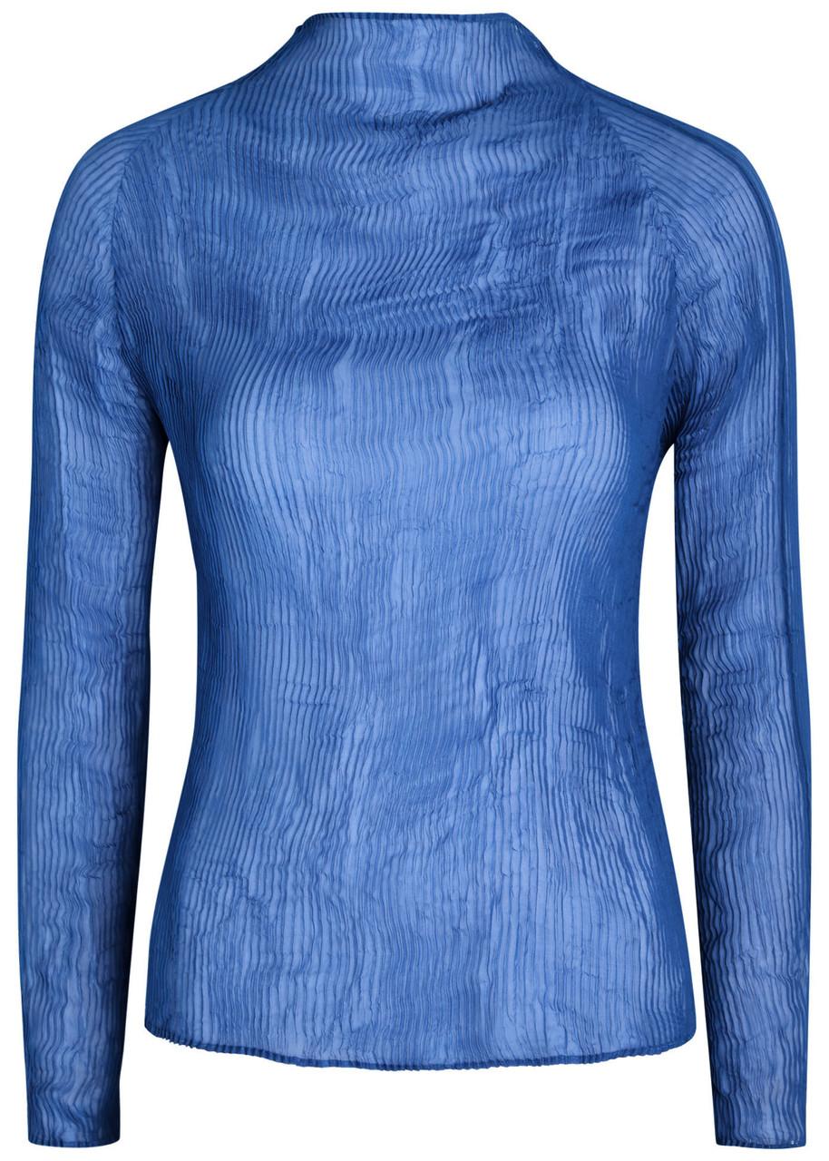 ISSEY MIYAKE シフォンブラウス Sheer Pleated Top Issey Miyake Pleated Sheer Chiffon Top in Blue | Lyst