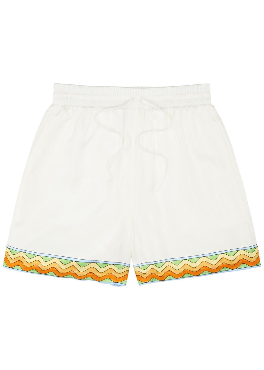 Casablancabrand Tennis Printed Silk-twill Shorts in White | Lyst