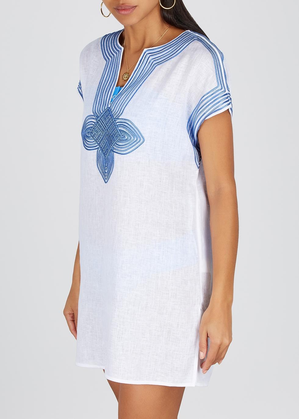 Tory Burch White Embroidered Linen Tunic Dress Lyst