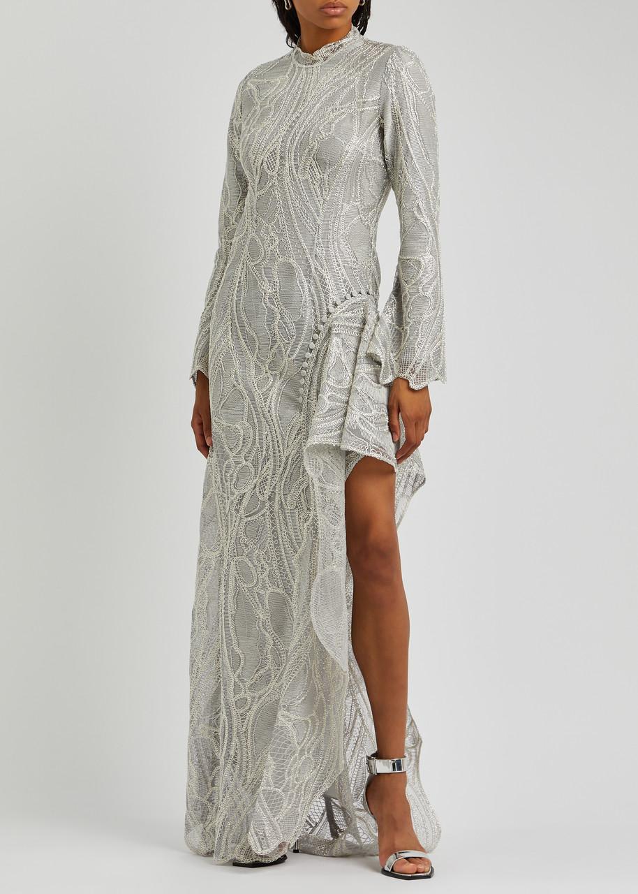 jonathan simkhai silver dress Jonathan Simkhai plunge neck silver metallic dress