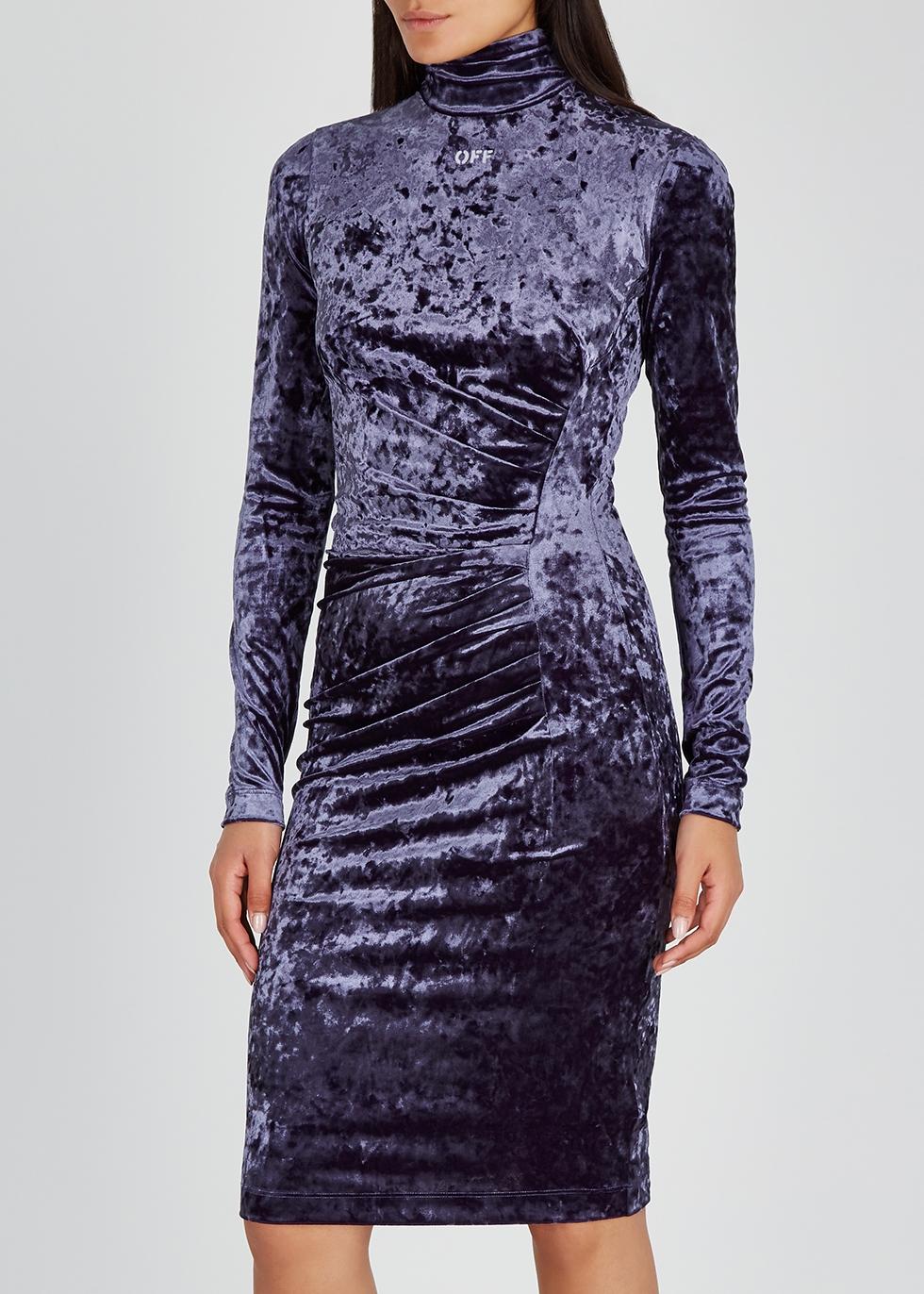 off white blue velvet dress