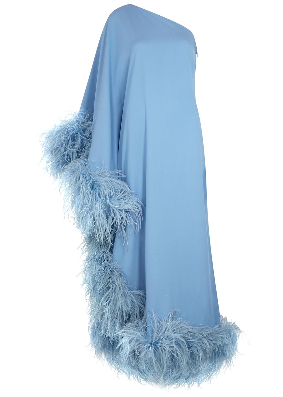 Taller Marmo Feather-Trim One-Shoulder Minidress - Blue