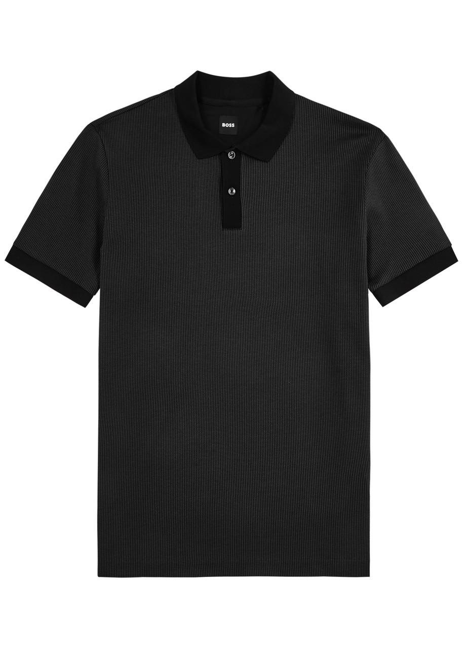 BOSS Jacquard Cotton Polo Shirt in Black for Men | Lyst