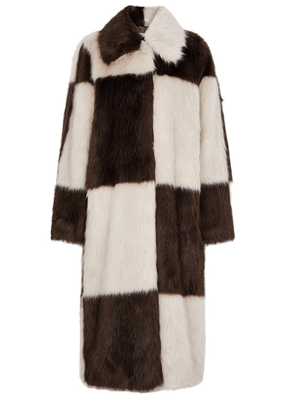 Stand Studio Nino Checked Faux Fur Coat in Brown Lyst