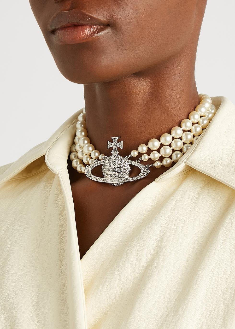 Vivienne Westwood Three Row Pearl Bas Relief Orb Choker in Metallic | Lyst