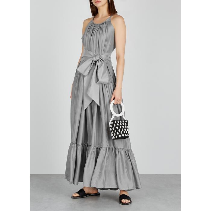 silver silk maxi dress