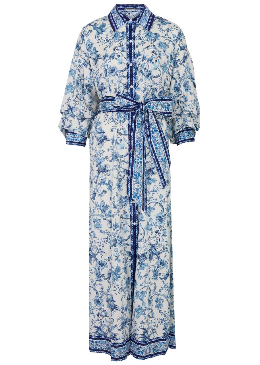 fitted lace wedding dress Saylor Stripe Maxi Dress-Blue