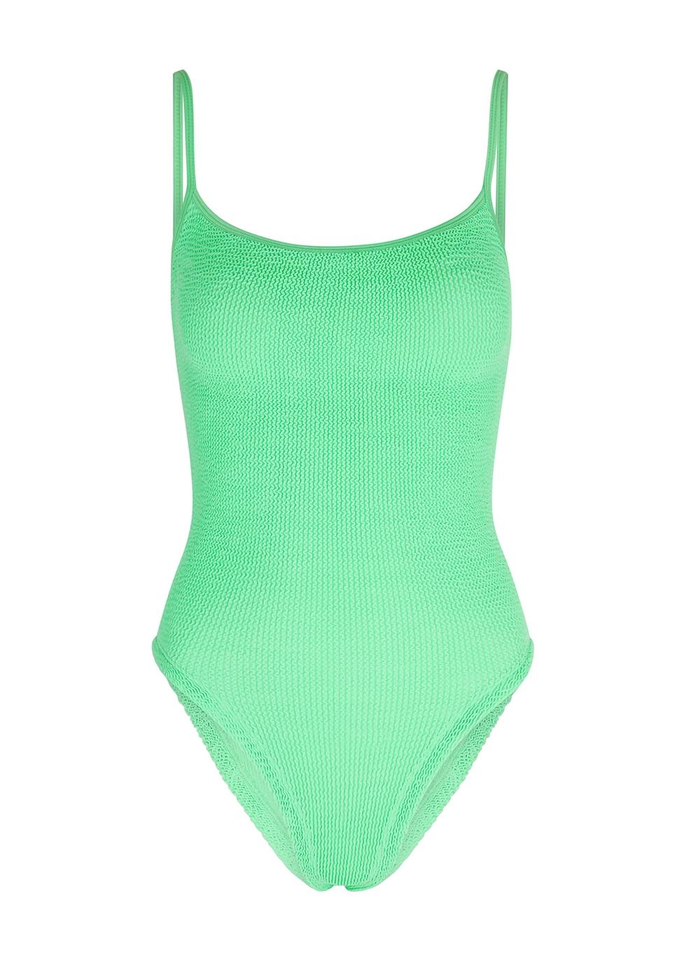 Hunza G Pamela Neon Seersucker Swimsuit in Green | Lyst