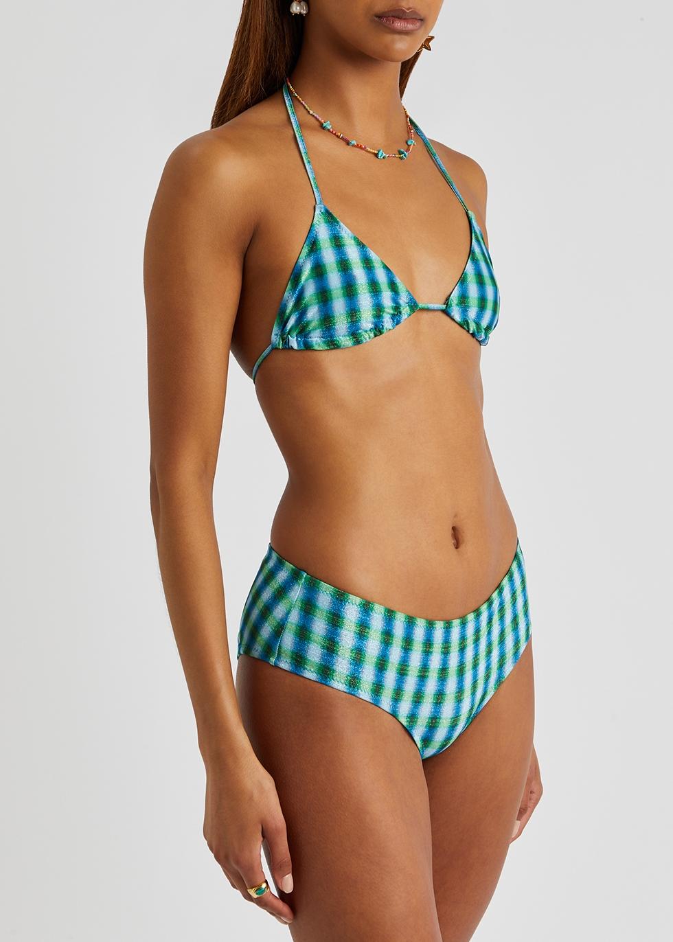 Checked Metallic Bikini Top Bikini Top