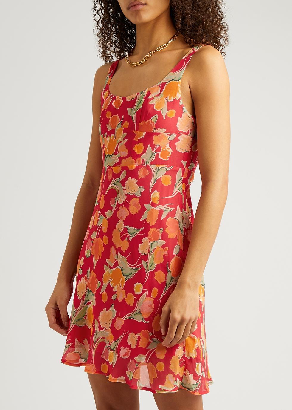 RIXO - Dresses - Women - M - Abrielle Lace-trimmed floral-print Woven Mini Dress - Red