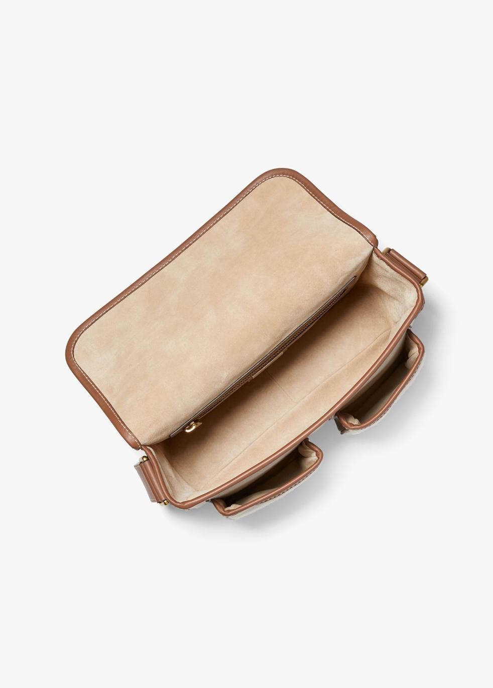 Michael Kors Simone Canvas And Leather Messenger Bag in Natural