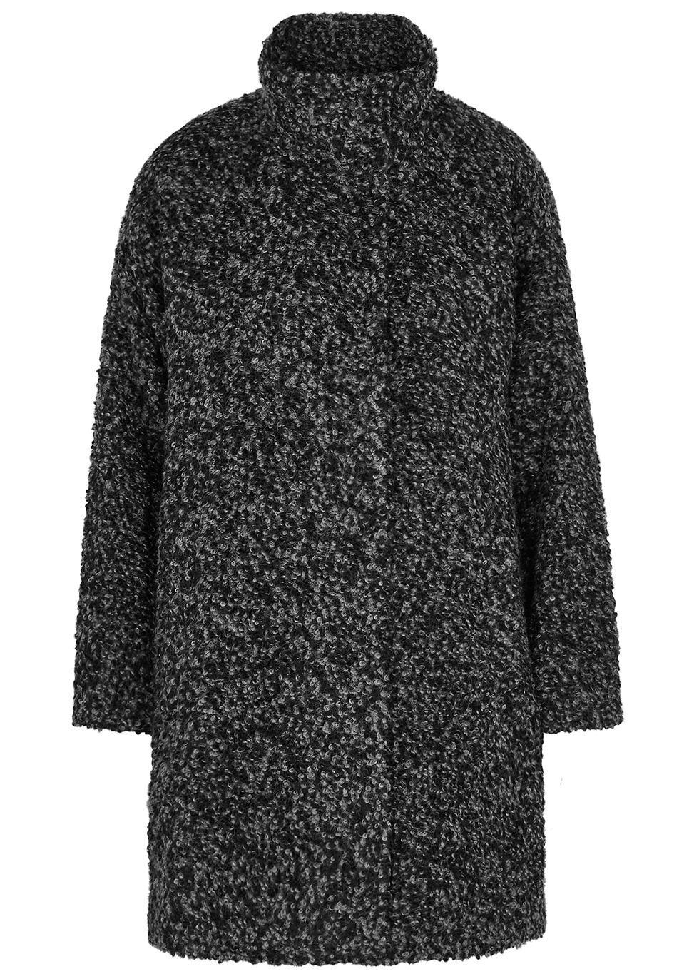 Eileen Fisher Wool Black Alpaca-blend Bouclé Coat - Lyst