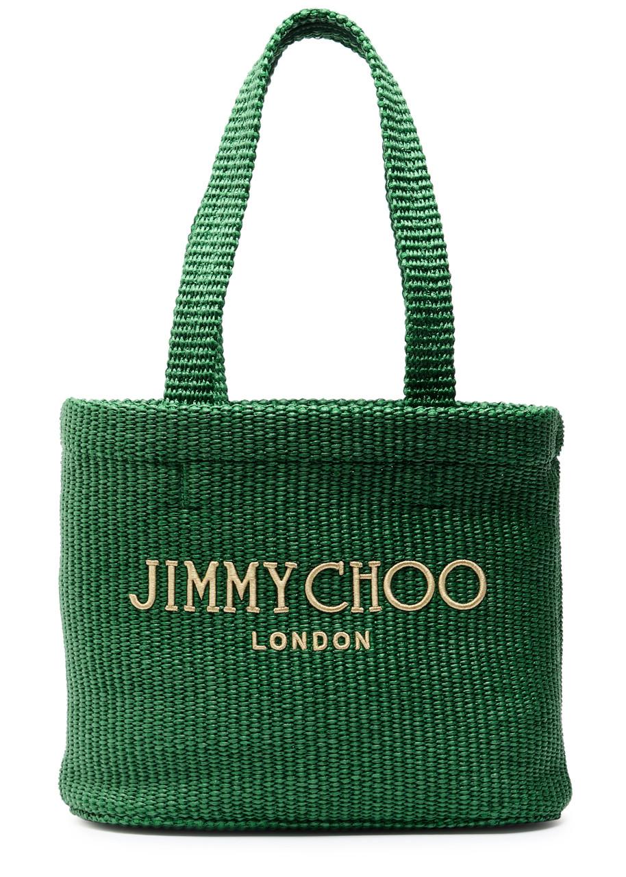 JIMMY CHOO ダークグリーン トートバッグ Jimmy Choo Beach Medium Raffia Tote in Green | Lyst