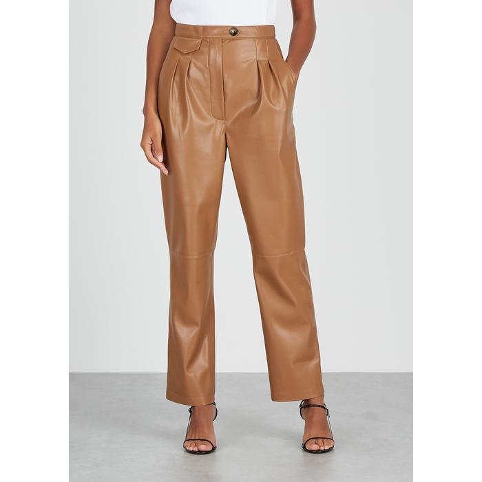 chocolate faux leather trousers