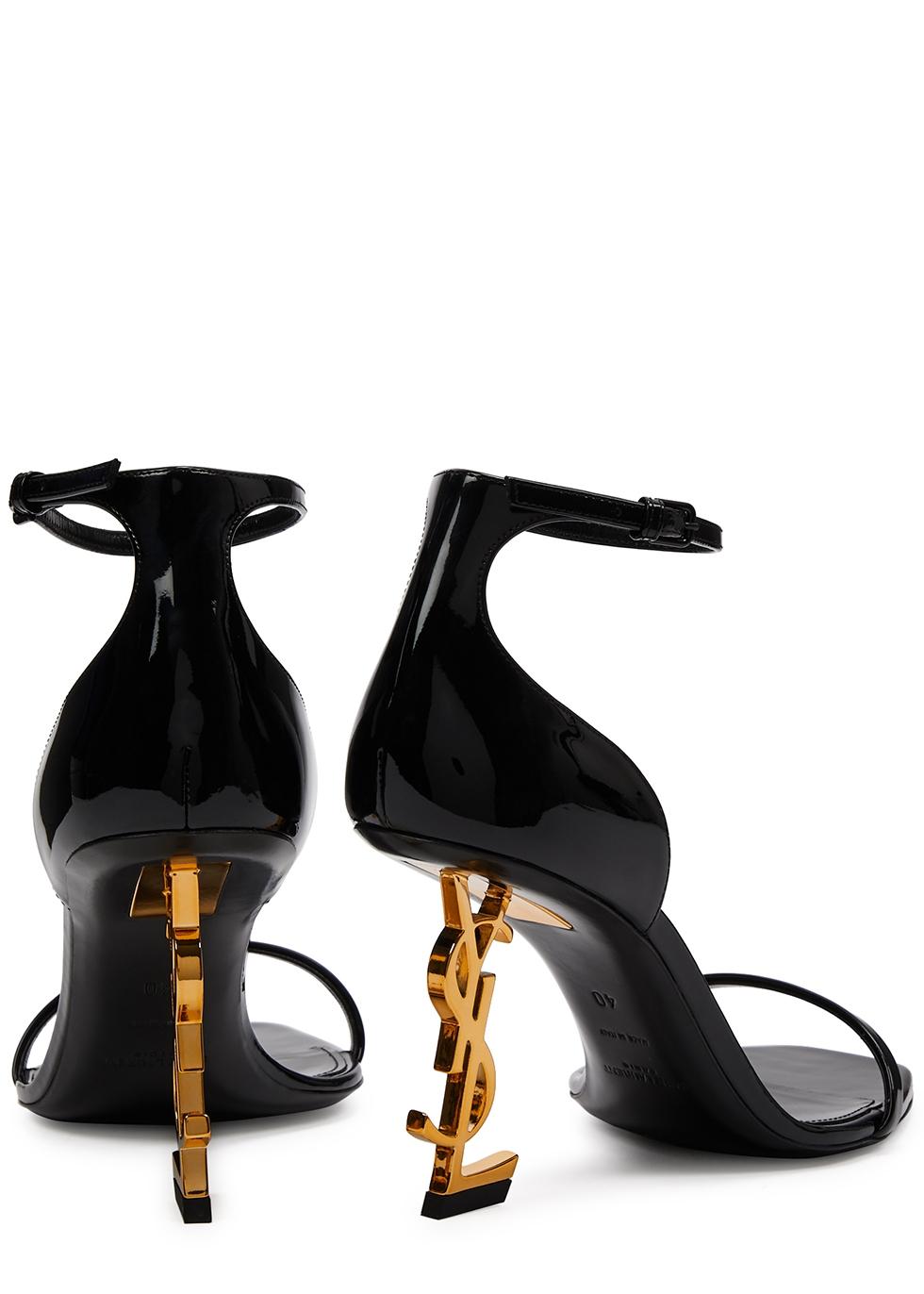 Saint Laurent Opyum 85 Logo Patent Leather Sandals in Black | Lyst